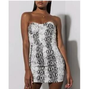 AKIRA Dress Womens Small Black White Snake Print Strapless Bodycon Party Mini